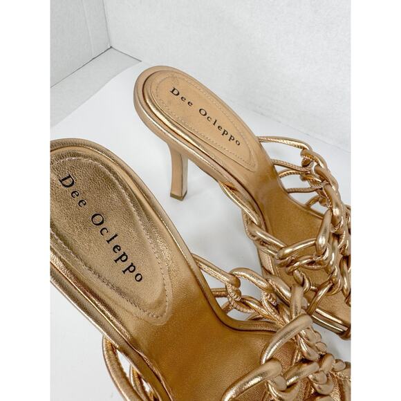 DEE OCLEPPO Belize Metallic Gold Copper Caged Mule Sandals In SZ US  9.5 - Picture 7 of 8